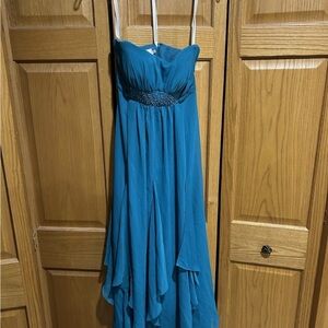 David's Bridal Strapless Teal Dress